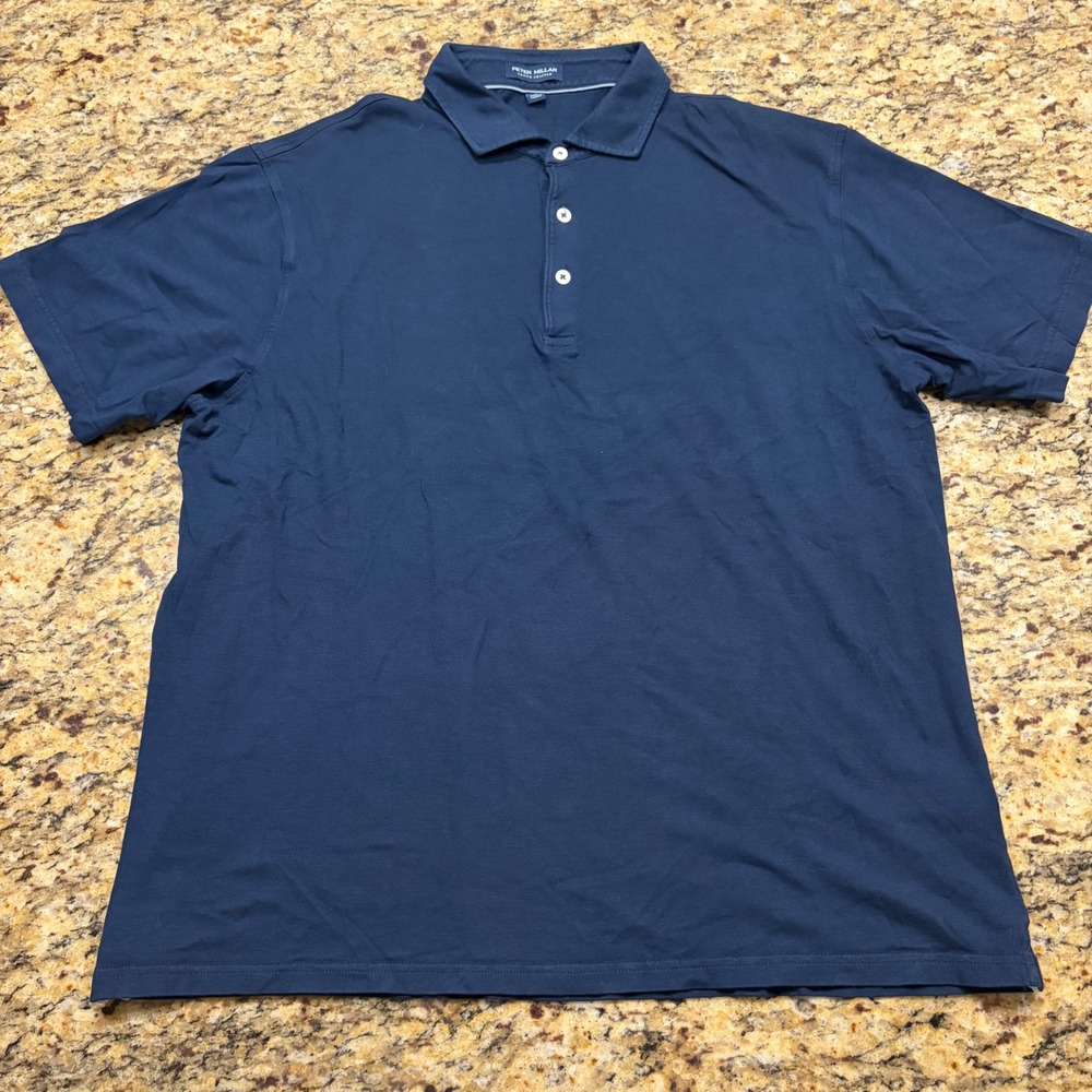 Peter Millar Crown Crafted Mens Navy Blue Short Sleeve Polo Shirt Size L ws